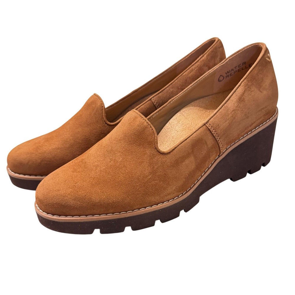 Vionic Willa Wedge Loafer Womens 9M‎ Toffee Suede Excellent Water Repellent Lug